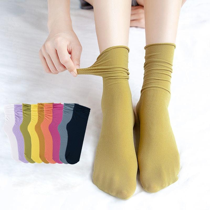 1/2 Pairs Girls Thin Socks Pack Harajuku Cute Long Frilly Socks Casual Soft Nylon High Elastic Solid White Purple Solid Color Stylish Casual Socks For Men And Women