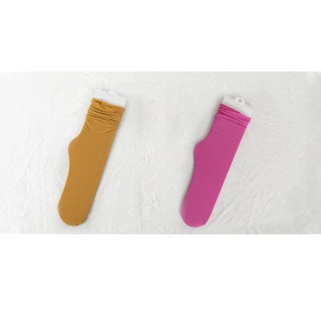 1/2 Pairs Girls Thin Socks Pack Harajuku Cute Long Frilly Socks Casual Soft Nylon High Elastic Solid White Purple Solid Color Stylish Casual Socks For Men And Women