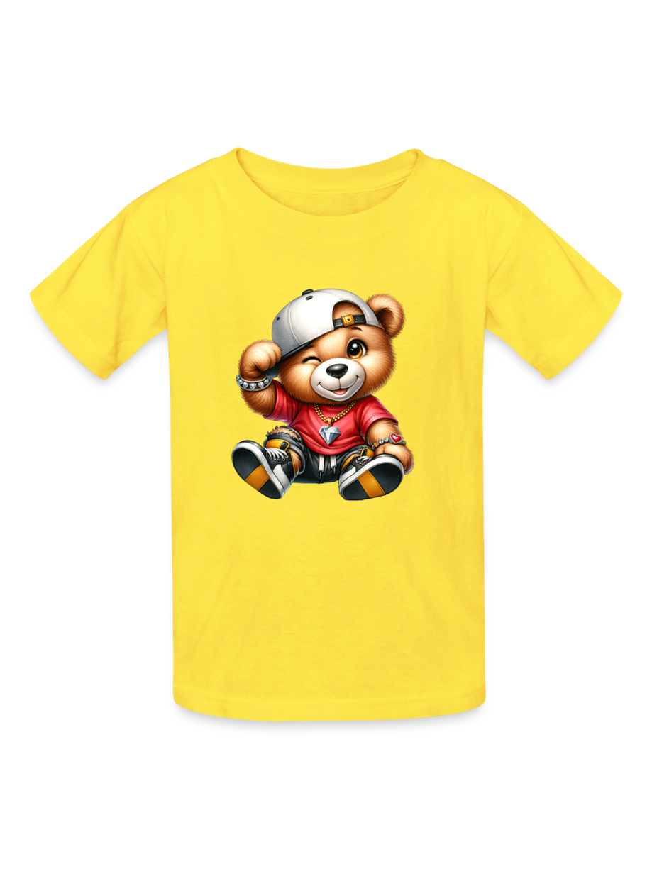 Boys Teddy Bear White Hat Short Sleeve T-Shirt