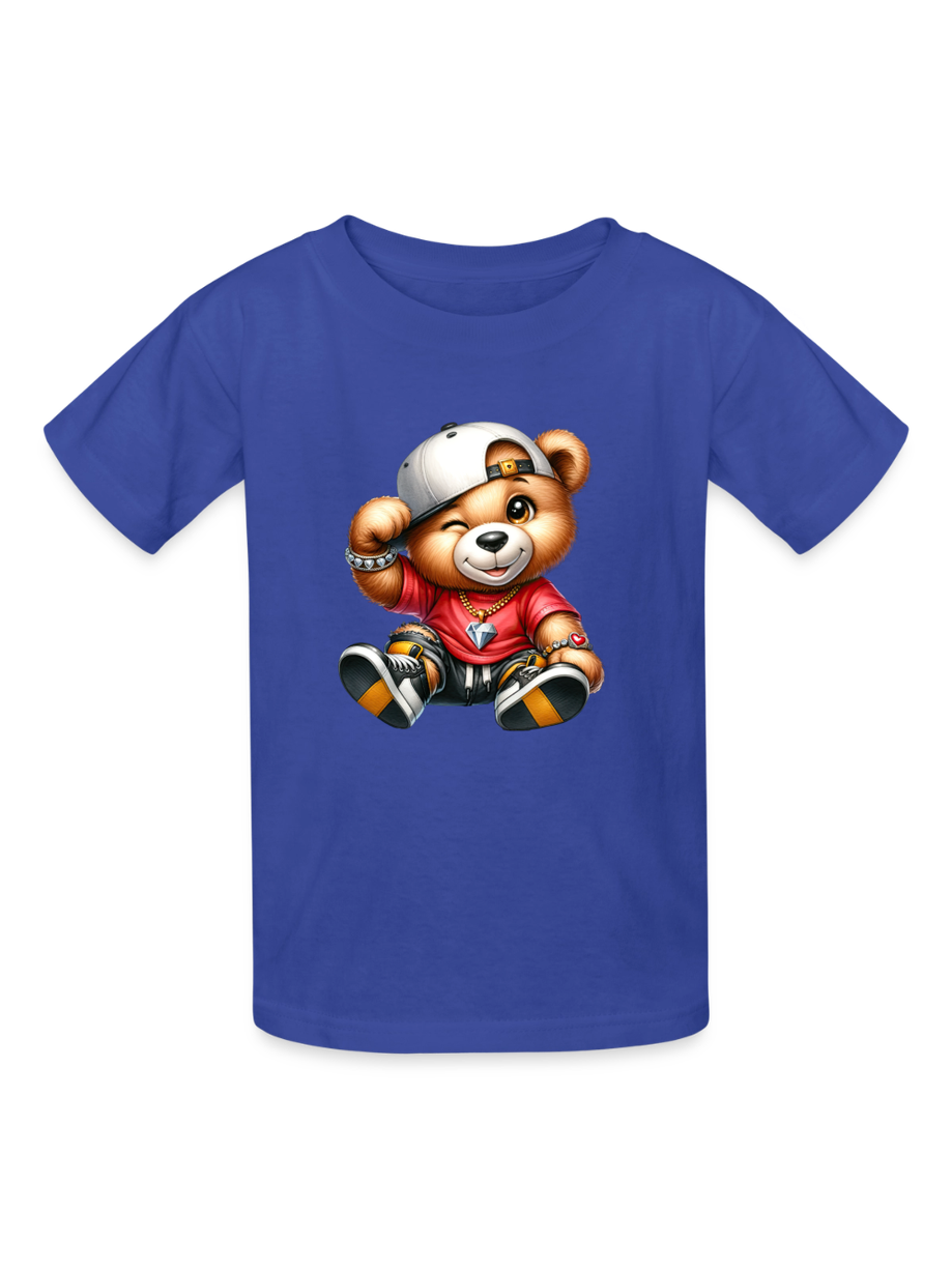 Boys Teddy Bear White Hat Short Sleeve T-Shirt