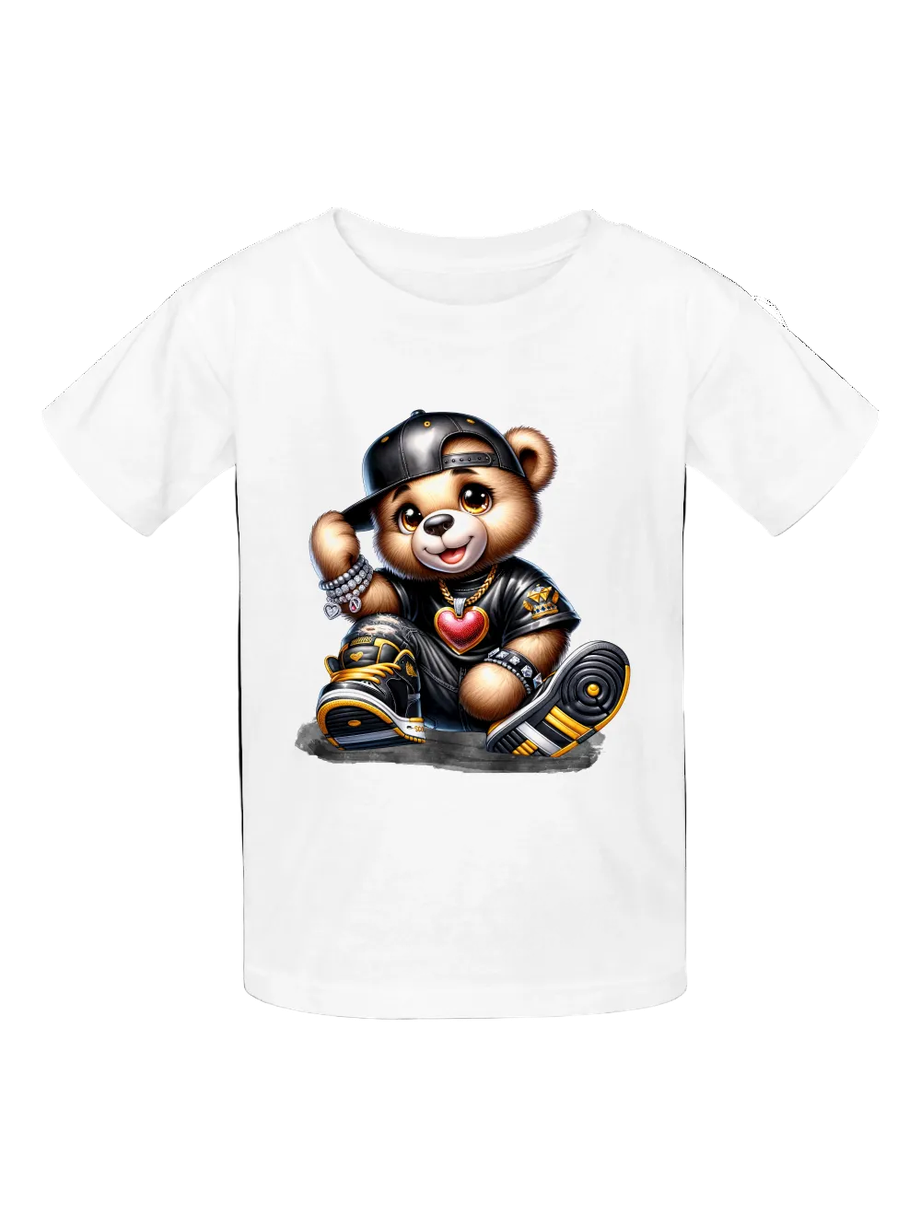 Boys Black Hat Teddy Bear Short Sleeve T-Shirt