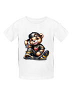 Boys Black Hat Teddy Bear Short Sleeve T-Shirt