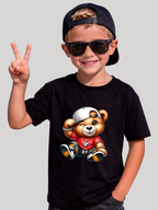Boys Teddy Bear White Hat Short Sleeve T-Shirt