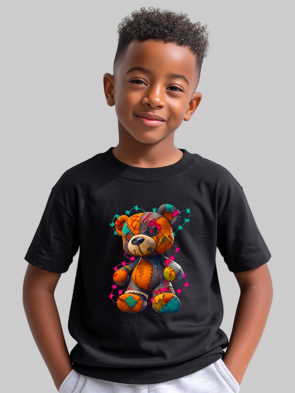 Boys Multicolor Teddy Bear Short Sleeve T-Shirt
