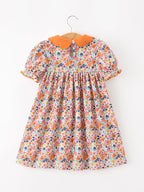 Fall Floral Smocked Petals Collar Girls Dress