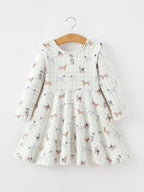 Fall Plaid Dog Print Girls Long Sleeve Twirl Dress