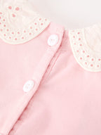 Fall Pink Smocked Girls Corduroy Dress Peter Pan Collar Long Sleeve Floral Detail