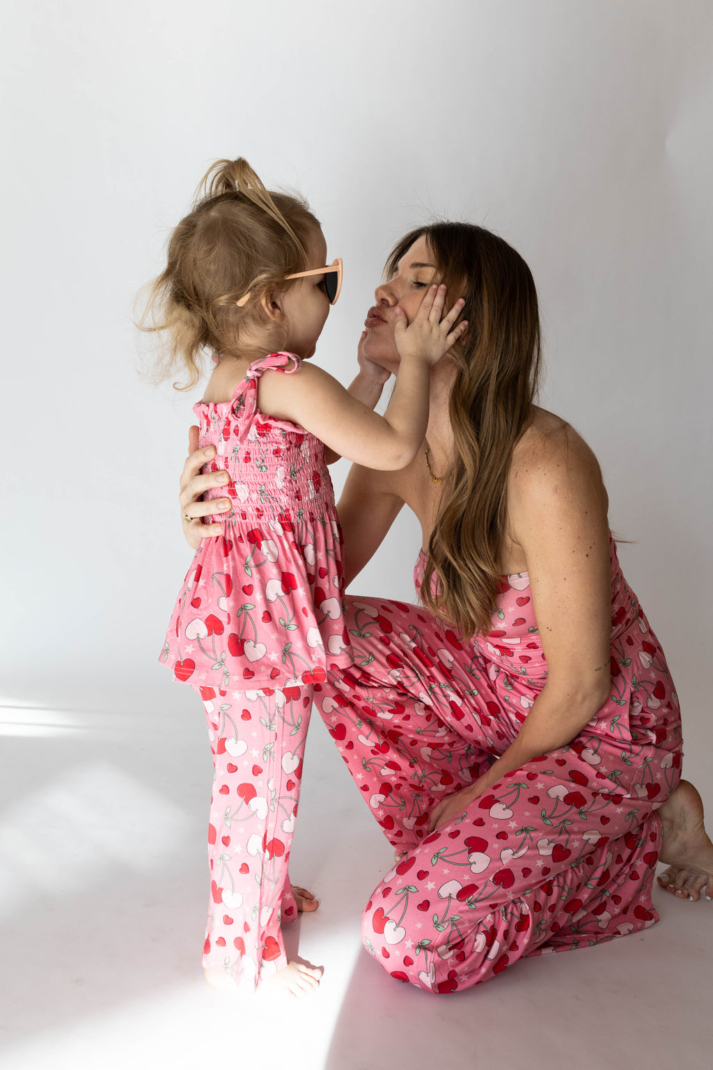 Cherry Hearts Girl's Shirred Pant Set