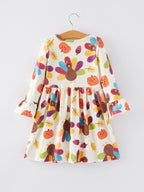Thanksgiving Turkey Print Girls Dress