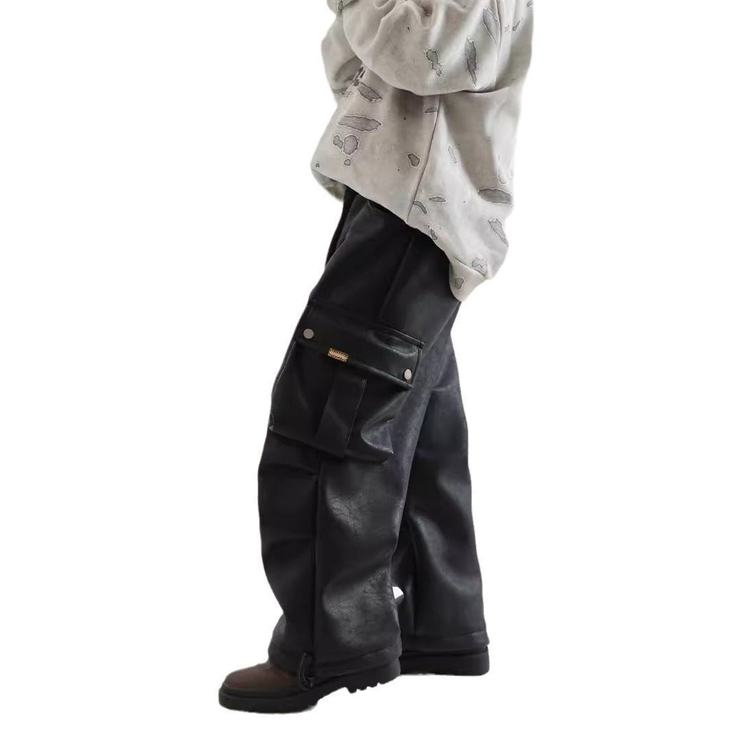Boy Winter Fleece Lining Workwear Leather Pants
