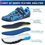 Yeskis Boys Size 3 Blue Swirl Light Up Hook Loop Elastic Lace Slide On Shoes