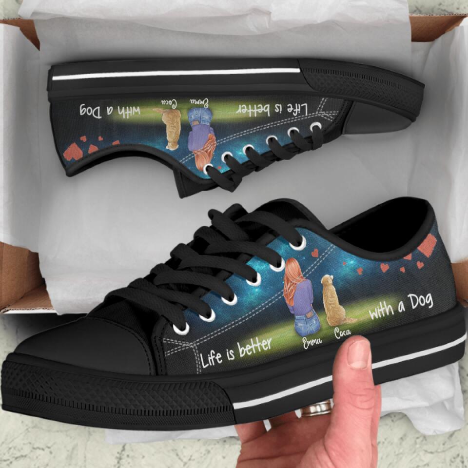 Personalized Girl and Dog Sneakers - Girl with up to 3 Dogs - NLWVKS