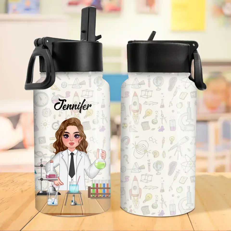 Personalized Science Kid Water Bottle With Straw Lid - Gift Idea For Your Kid/Back To School
