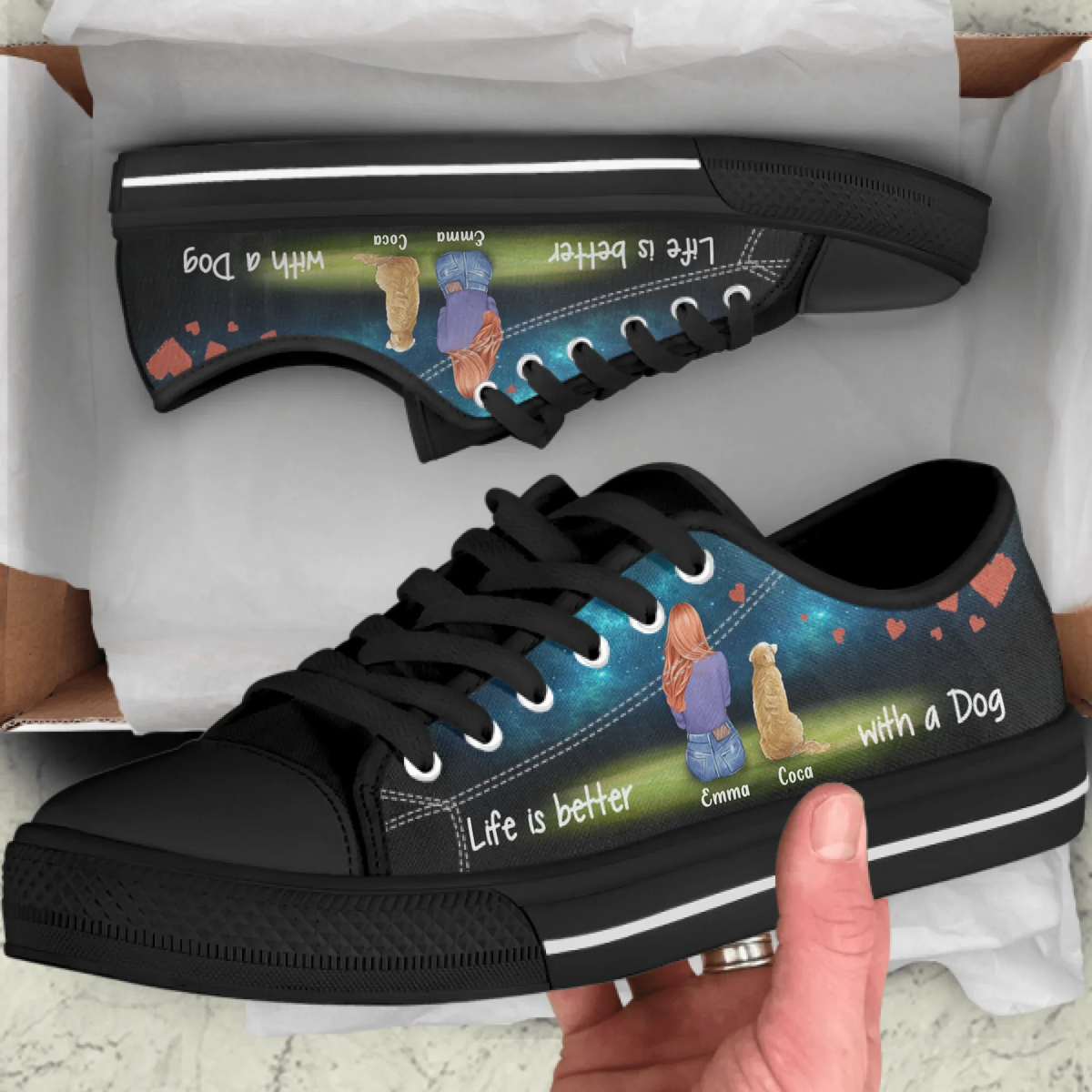 Personalized Girl and Dog Sneakers - Girl with up to 3 Dogs - NLWVKS