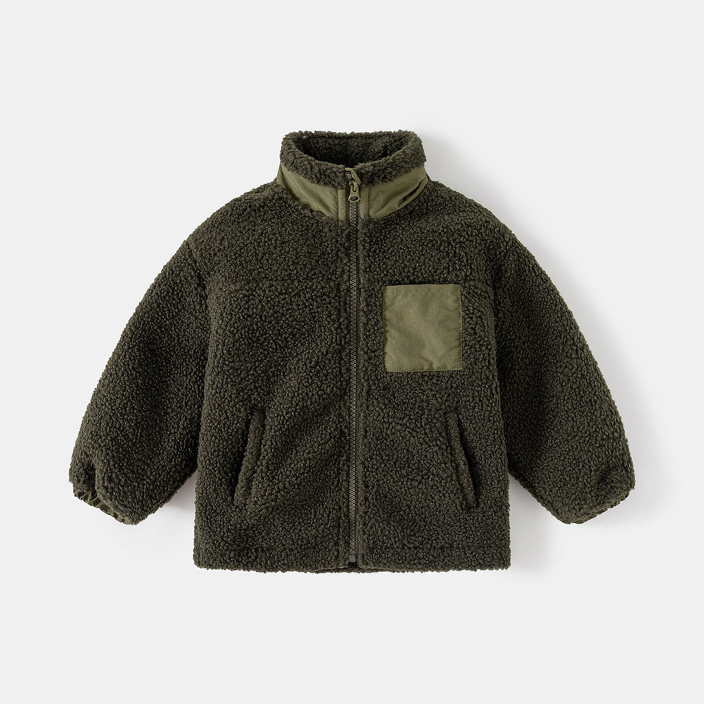 Boys' Thickening Coat Fleece Stand Collar Stitching