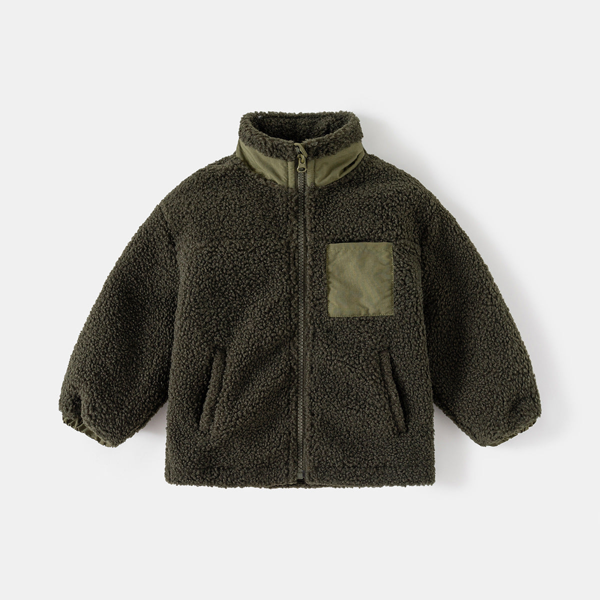 Boys' Thickening Coat Fleece Stand Collar Stitching