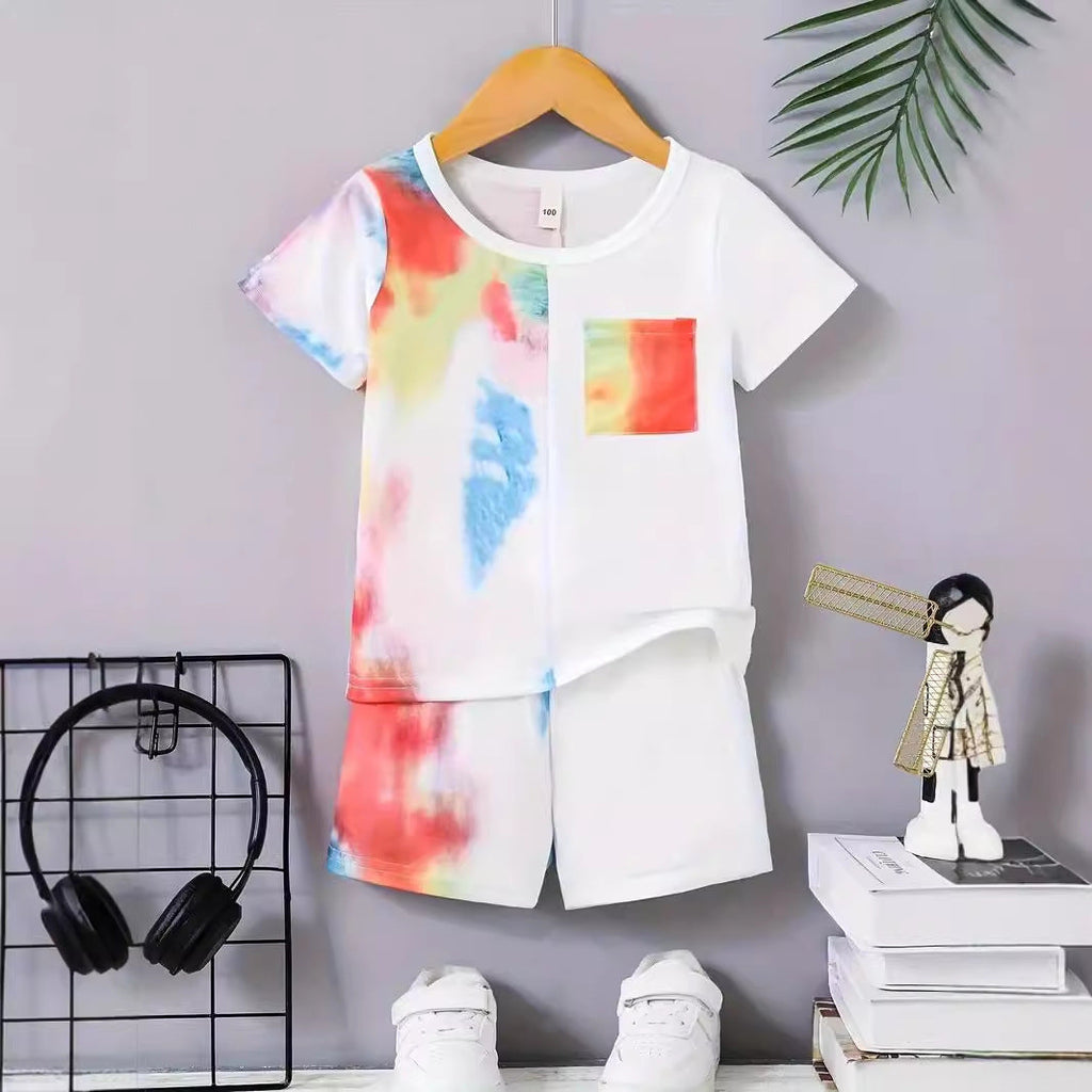 Boys' Casual Short Sleeve T-shirt Top Shorts Two-piece Set