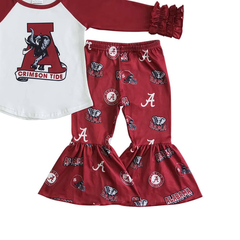 Baby Girls Alabama football team bell pants sets: 2T
