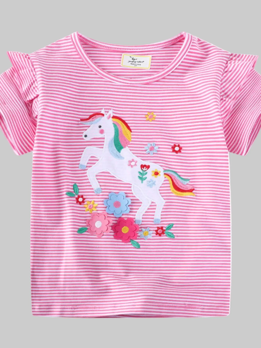Toddler Girls Unicorn Ruffle Sleeve Striped T-Shirt