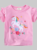 Toddler Girls Unicorn Ruffle Sleeve Striped T-Shirt