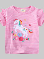 Toddler Girls Unicorn Ruffle Sleeve Striped T-Shirt