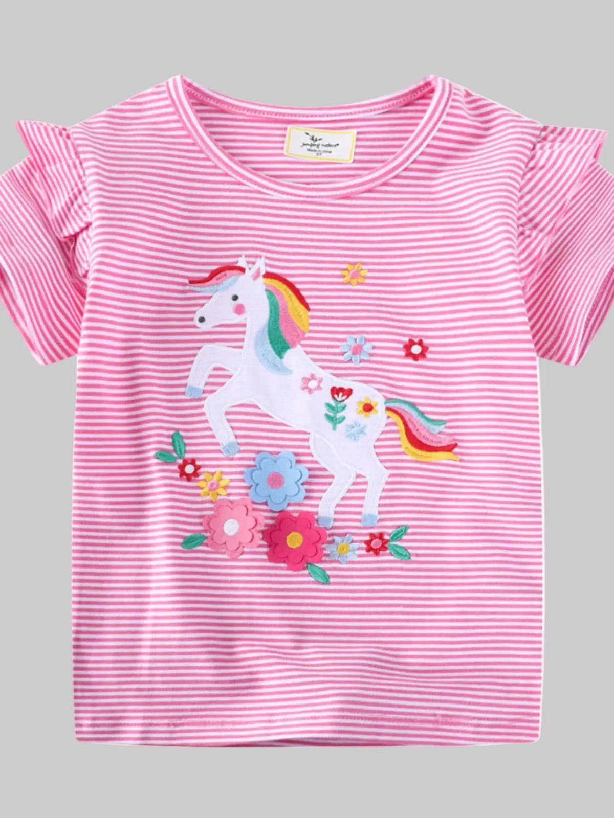 Toddler Girls Unicorn Ruffle Sleeve Striped T-Shirt