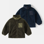 Boys' Thickening Coat Fleece Stand Collar Stitching