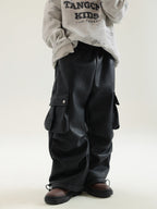 Boy Winter Fleece Lining Workwear Leather Pants