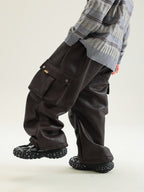 Boy Winter Fleece Lining Workwear Leather Pants