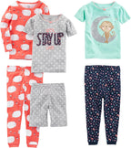Girls Cotton Pajama Set 6-Piece - Snug Fit PJ Pack for Babies Toddlers