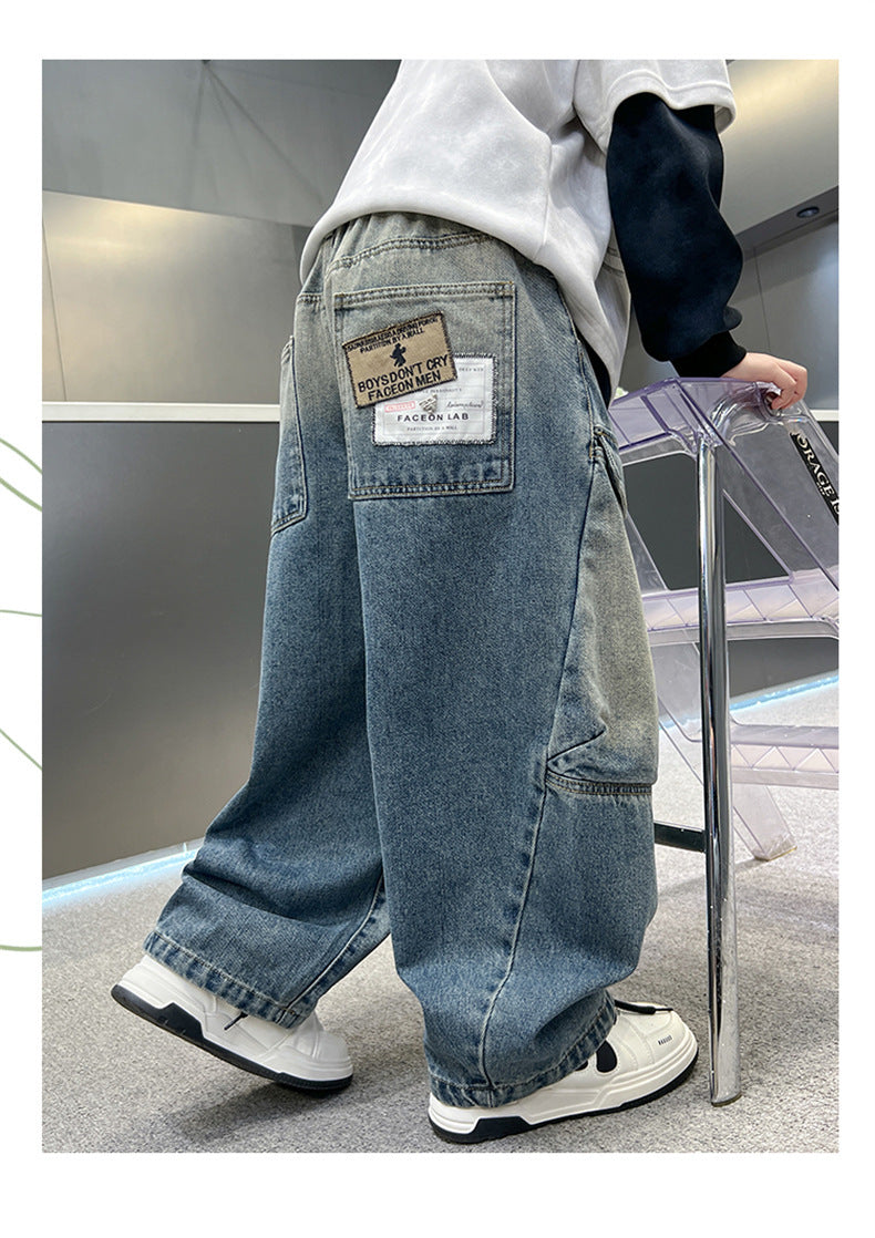 Simple And Versatile Boys' Pants Loose Cargo Jeans