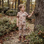 Brown short sleeves deer turkey kids boys pajamas