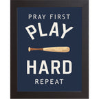 Pray First Play Hard Repeat Baseball Wall Art – Christian Sports Boys Room Decor (SB258)