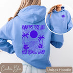 Palm Print Hoodie with Purple Bauhinia for Girls' Beach Long Sleeve Dress