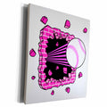 3dRose Baseball Breaking Through Brick Wall Pink Girls... - Museum Grade Canvas Wrap (cw_116281)