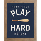 Pray First Play Hard Repeat Baseball Wall Art – Christian Sports Boys Room Decor (SB258)