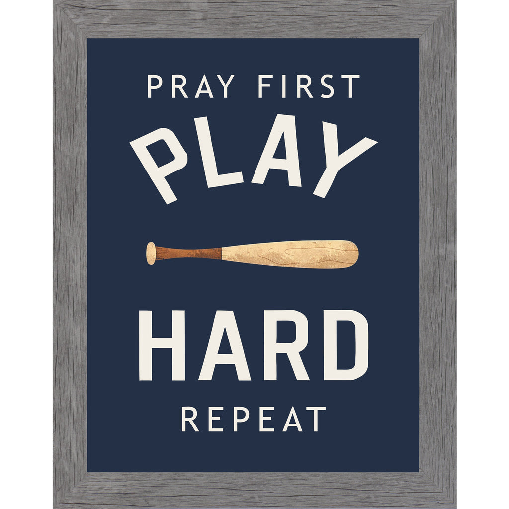 Pray First Play Hard Repeat Baseball Wall Art – Christian Sports Boys Room Decor (SB258)
