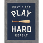 Pray First Play Hard Repeat Baseball Wall Art – Christian Sports Boys Room Decor (SB258)