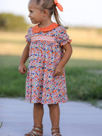Fall Floral Smocked Petals Collar Girls Dress