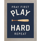 Pray First Play Hard Repeat Baseball Wall Art – Christian Sports Boys Room Decor (SB258)