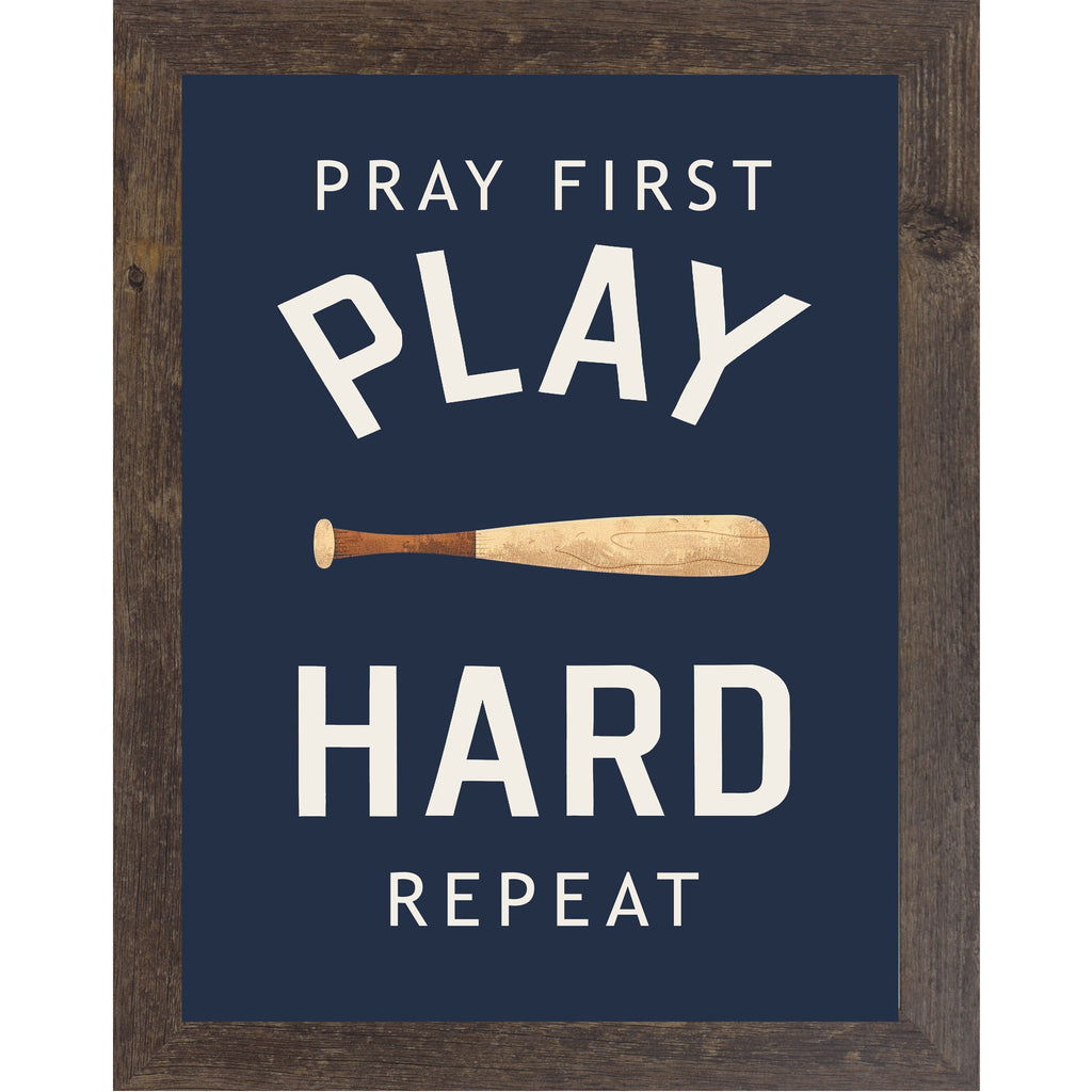 Pray First Play Hard Repeat Baseball Wall Art – Christian Sports Boys Room Decor (SB258)