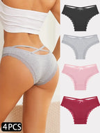 4PCS Cotton Seamless Panties Hollow Sexy Design Unique Low Waist Women Panties Breathable Girls Underwear Soft Lingerie S-XL