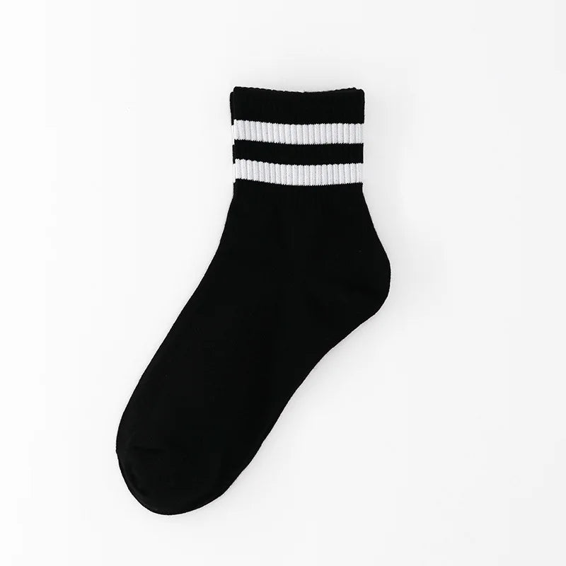 Vintage Two Stripes Sports Cotton Men Ankle Socks Streetwear Hiphop Skate Hiphop Athletic White Black Shcool Designer Punk Boy
