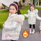 Cute Wings Winter Girls Jacket Keep Warm Princess Coat Fur Collar Hooded Zipper Windproof Girls Outerwear 2 3 4 5 6 8 10 Years