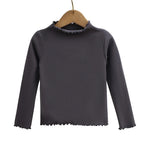 Children Clothing New Girls Base Shirt For Autumn and Winter Children Trendy Black Fungus Edge Solid Color Long Sleeved T-shirt