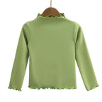 Children Clothing New Girls Base Shirt For Autumn and Winter Children Trendy Black Fungus Edge Solid Color Long Sleeved T-shirt