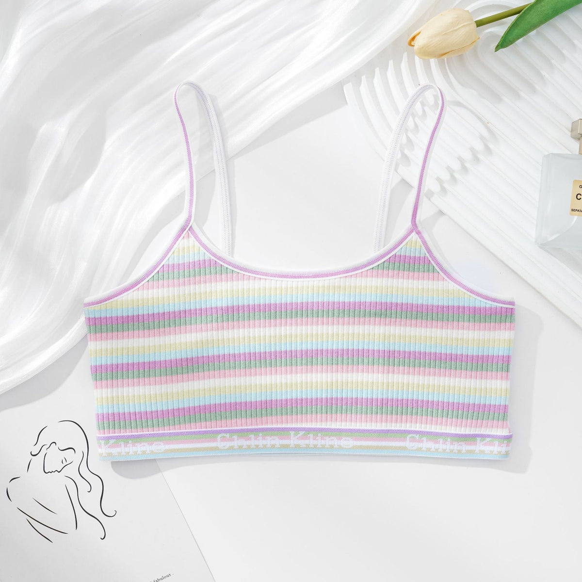Women Non-wire Bras Female Cotton Bra Tops Striped Crop Top Small Breast Breathable Push Up Bra Comfort Girl Underwear