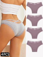 4PCS Cotton Seamless Panties Hollow Sexy Design Unique Low Waist Women Panties Breathable Girls Underwear Soft Lingerie S-XL