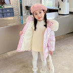 Cute Wings Winter Girls Jacket Keep Warm Princess Coat Fur Collar Hooded Zipper Windproof Girls Outerwear 2 3 4 5 6 8 10 Years