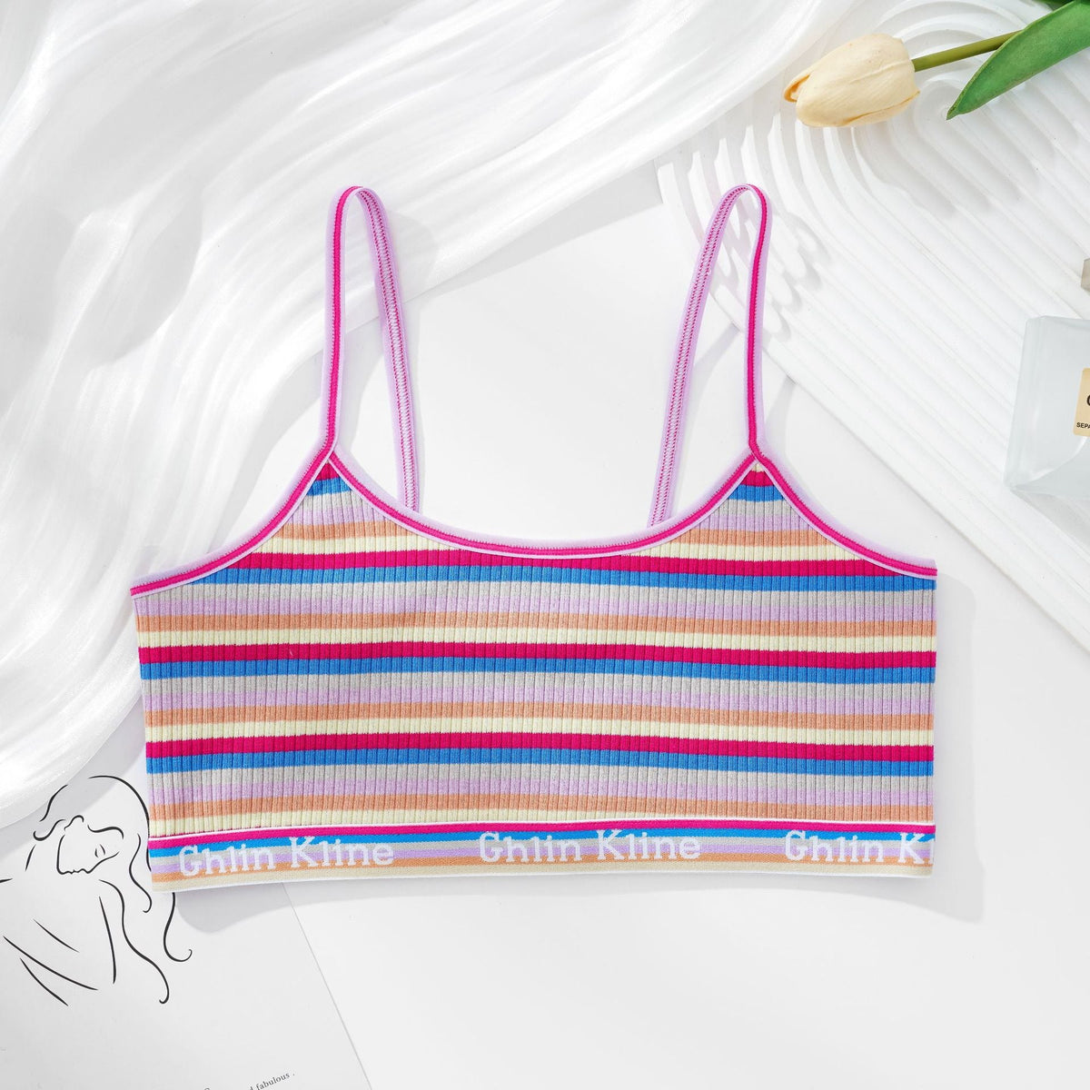 Women Non-wire Bras Female Cotton Bra Tops Striped Crop Top Small Breast Breathable Push Up Bra Comfort Girl Underwear
